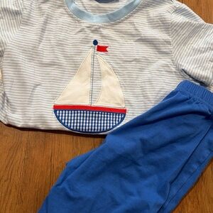 Blue and White Kids Matching Set with Sailboat Design